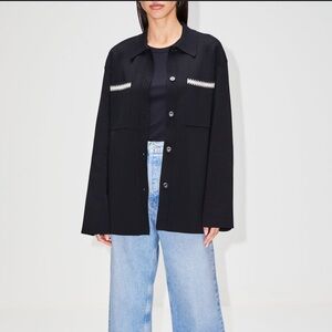 Nanushka Silvia Black Crochet Shirt Jacket